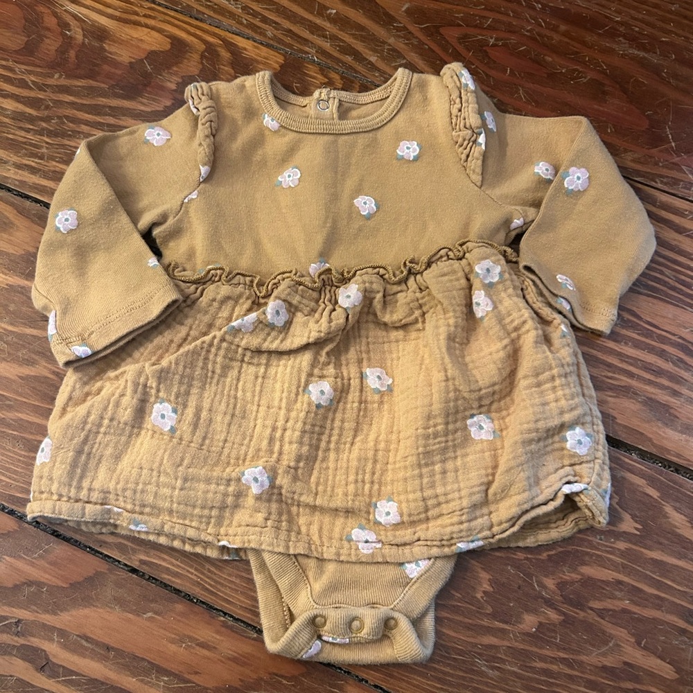 Grayson Collective Mustard Floral Baby Dress Bodysuit